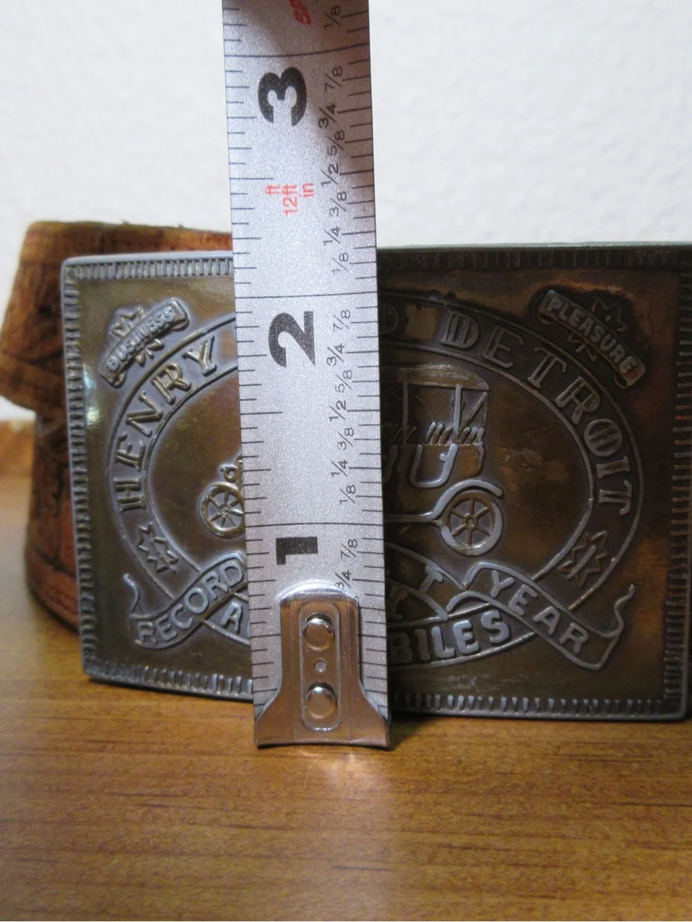 Ford Silver-Tone Embossed Automobile Buckle with Brown Leather Belt